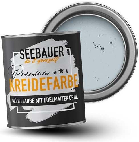 SEEBAUER diy Kreidefarbe für Möbel Hellblau 750ml für Innen (No. 805 Baltic Sea) Möbelfarbe ohne Schleifen - Holzfarbe extra matt - Holzlack, Möbellack hohe Deckkraft