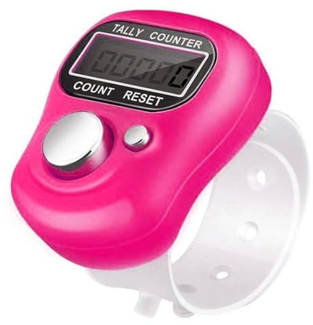 sellertree Digital Finger Tally Counter, Tasbeeh Electronic Handheld Clicker Row Counting with LED Display, 5 Digit Portable Knitting Crochet Lap Tracker, Sports (Pink)