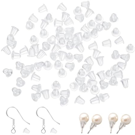 300 Piezas Goma Blanda para Pendientes, Seguridad Broche De Pendiente Goma，Transparentes Tuercas Pendientes Silicona 4 x 4 mm