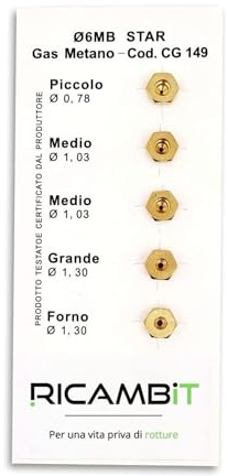 Set mit 5 Düsen Methan 6 MB verschiedene Größen für Herd und Ofen