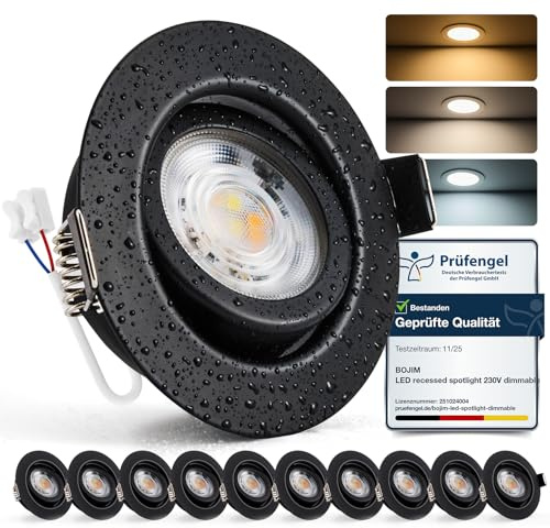Bojim Spot LED Encastrable Noir Dimmable 220V, 7W Spot Salle de Bain IP44, Trou 68mm - 80mm, Blanc Chaud/Neutre/Froid, Spots de Plafond Extra Plat pour Cuisine Chambre Salon, Lot de 10