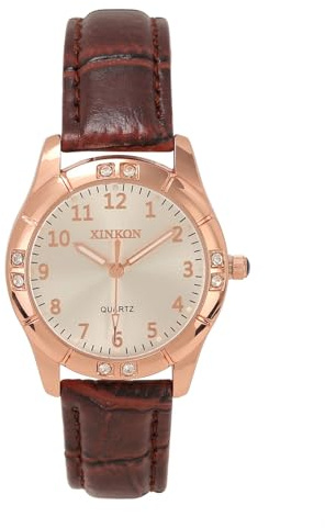JSDDE Damen Armbanduhr mit Lederarmband Damenuhr Analog Quarzuhr Leuchtende Arabische Ziffer Kleideruhr für Damen Frauen