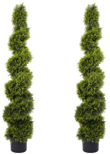 Pair Of Best Artificial Cedar Spiral Trees - Suitable For Outdoor Use (5ft)