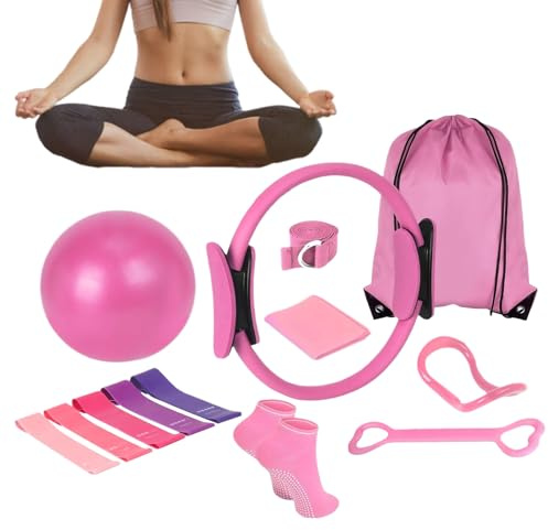Generisch 4 Pilates Set, Pilates Essential Kit: Pilatusring Ball & Widerstandsband & Yoga Ring, Pilates Set Für Zuhause, Pilates Zubehör Für Frauen Heimtraining, Kernbilanztraining