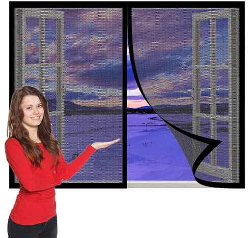 Tenda Zanzariera Magnetica per Finestra 171 x 171 cm Zanzariera a Strisce Resistente Traspirante Anti Zanzare Insetti per Finestre di Diverse Dimensioni, Nero
