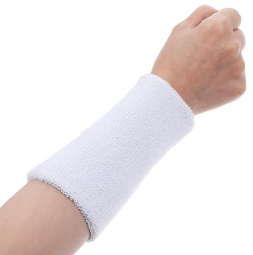 COMNICO 2 Pcs Wrist Sweatbands Elastic Sport Wristbands 6 Inch Absorbent Terry Cloth Armbands Long Cotton Athletic Wrist Bands for Working Out Football Basketball Tennis Gym Costumes Cosplay