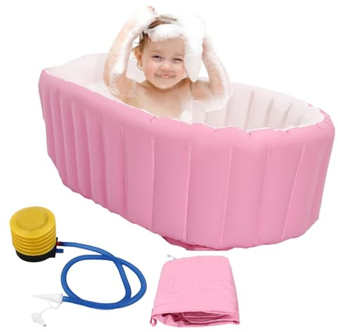 Aufblasbare Badewanne, Babybadewanne mit Aufblasbare Pumpe & Reparatursatz, PVC Kinderbadewanne, Babywanne Faltbar für Baby Neugeborene con 0-3 Jahre alt (Rosa)