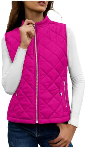 NSICBMNO Body Warmer For Women With Zip Pockets Ladies Quilted Gilet Stand Collar Waistcoat Zip Up Vest Lightweigt Down Jacket Padded Gilet Sleeveless Jacket Slim Fit Vest Winter Waistcoat Outwear