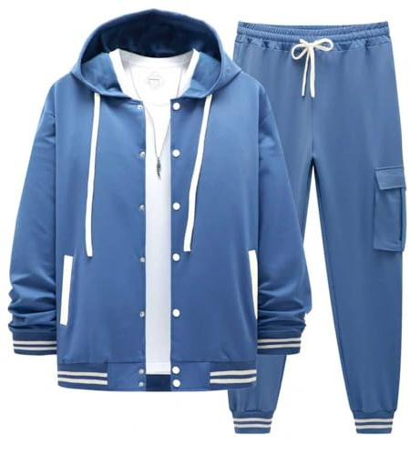 DONYKARRY Men's Tracksuits Sweatsuits For Men Suits 2 Piece Lightweight Casual Athletic Sports Jogging Sets(Hat style-Blue,XL)