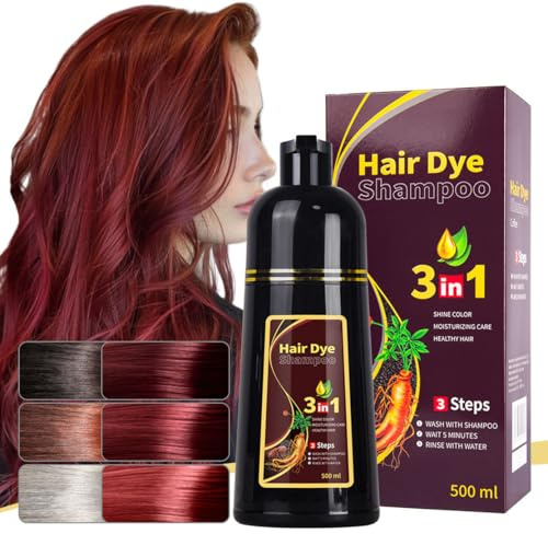 Hair dye shampoo, natural plant-based ingredients, easy to use, suitable for various hair types, multiple colors to choose from (500ml) (Wine red)