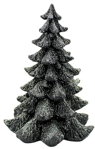 Dekohelden24 Dekobaum, Keramik-Tanne, Glitterbaum, Christbaum, Tannenbaum, Weihnachtstannenbaum aus Keramik mit silbernen Glitter in Schwarz, L/B/H 14 x 14 x 21cm.