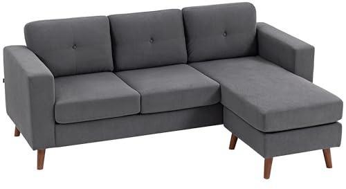 HOMCOM Sofá Chaise Longue Reversible, Sofá Esquinero en Forma de L de 3 Plazas, Tapizado en Pana, Marco de Acero, para Espacios Reducidos, Salón, 192x137x84 cm, Gris Oscuro