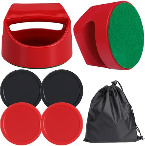 Coopay Air Hockey Pucks and Paddles - 2 Hockey Pushers & 4 Large Hockey Pucks with Nylon Storage Bag, Great Goal Handles Pushers Replacement Accessories for Game Tables