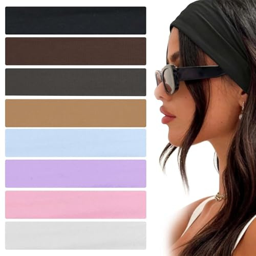 KNUIUYY 8 Pack Sport Stirnbänder Schweiß Haarbänder Weiches Elastisch Haarreife für Frauen Headbands Sport Yoga Workout Laufen Fitness Gym Haarschmuck