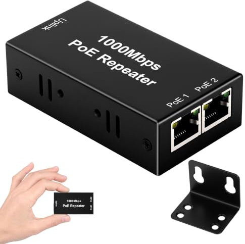 AOOSU 2-portars PoE-förlängare, IEEE802.3af/at (30W) PoE-repeater 1000 Mbps, 1 ingång 2 utgångar PoE-splitter för IP-kameror/PoE-enheter.