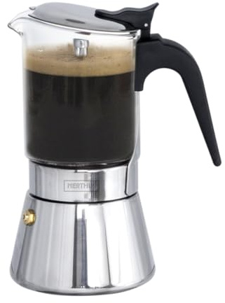 Nerthus FIH 1626 Espressokanna 240 ml, Italiensk Kaffebryggare i Glas med Rostfri Bas och Ergonomiskt Handtag
