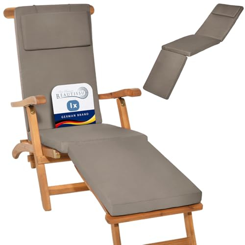 Beautissu Luxus Deckchair Auflage Sonnenliege mit abnehmbarem Bezug Polster | 175x45x5cm Taupe Polsterauflage für Liegestuhl Gartenliege Liegenauflage Gartenmöbel Kissen Abnehmbar dick LoftLux DC