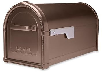 Architectural Mailboxes Hillsborough™ Heavy duty Decorative Steel Metal Post Mounted Mail Box for outside, Copper, Large Curbside Mailbox with Magnetic Latch
