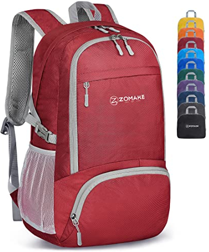 ZOMAKE Leicht Faltbarer Rucksack Packbare Backpacks 30L,Kleiner Faltbar Wanderrucksack Wasserdicht für Damen Herren Outdoor Wandern(Rot)