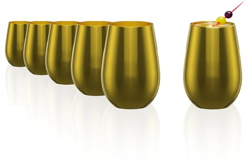 Stölzle Lausitz Elements Metallic Wassergläser Gold 465 ml, 6er-Set | Goldfarbene Wasser-, Saft- und Allroundgläser für Cocktails und Getränke, aus Kristallglas, stoßfest & spülmaschinengeeignet