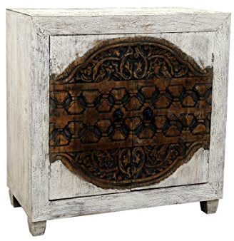 Orientalische Kommode Sideboard Aswa 90cm Shabby Weiß | Orient Vintage Kommodenschrank orientalisch Handverziert | Indische Landhaus Anrichte aus Holz | Asiatische Möbel aus Indien