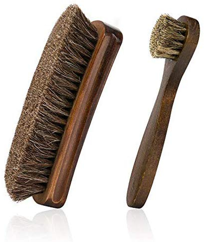 Set di 2 spazzole per scarpe in legno per capelli di cavallo, spazzola per lustrascarpe, lucidatura, divani, borse, mobili, Marrone