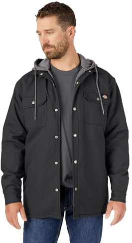 Dickies mens Fleece Hooded Duck Shirt Jacket With Hydroshield Work Utility Outerwear, Black, XX-Large US