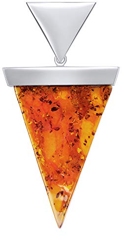 ANDANTE Premium Collection - Echter OSTSEE Bernstein Kettenanhänger in 925 Sterling Silber ** Geo Modern Dreieck ** Zertifiziert - Gold des MEERES - Farbe Cognac