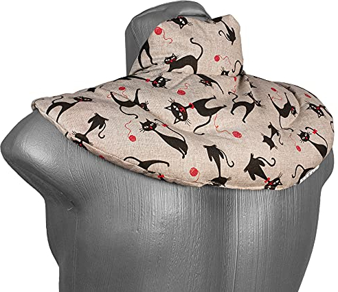 Cojín cervical de calor con cuello - Mimi el gato - Almohada térmica con huesos de cerezas. Cojín de nuca. Saco térmico de semillas