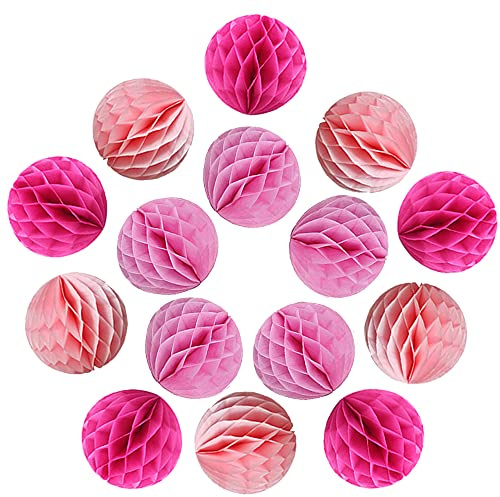 YLY's love 30pcs 4inch Pom Poms Tissue Paper Honeycomb Balls Flower Ball Wall Decor Pom Poms Decoration for Birthday Party Wedding Nursery Shower (Pink Set, 30pcs-4inch)