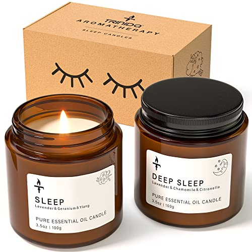 TRINIDa Sleep Candles Gifts for Women & Men – Lavender Scented Candles Gift Set for Anxiety, Lavender Promotes Sleep, Chamomile Relieves Stress, Relaxation/Birthday Gifts for Women