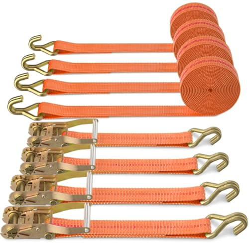 4 Jeux de 3000 KG Sangle d'arrimage à Cliquet, 6M×38MM Sangle a Cliquet avec Crochet en Polyester, Sangles de Serrage avec Tendeur à Cliquet pour Remorque, Moto, Voiture