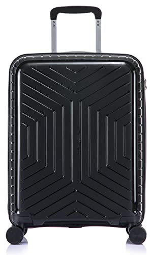 DK Luggage 20” Cabin Ryanair, EasyJet, BA, Jet 2 Hard Shell Approved Hand Luggage Polypropylene Suitcase 4 Wheel Spinner Luggage PP20 Black