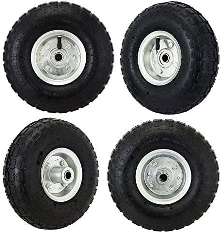 4x10 3.50-4 Pneumatic Wheelbarrow Wheels Pneumatic Sack Truck Trolley Wheel Puncture Proof Tyre Complete for Garden Heavy Duty Trolley Barrow Trailer Truck Solid Replacement Wheelbarrow Wheel