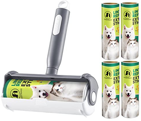16cm Rouleau&Brosse Poils Animaux,Brosse Anti Poils Animaux 2in1,Rouleau à Peluches avec Housse pour Poils d'animaux, Nettoyeur pour Vêtements,Costume,Manteau,300 Feuilles (5Rouleaux+1Poignée)