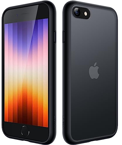 JETech Matte Skal för iPhone SE 3/2 (2022/2020), iPhone 8/7, 4,7 Tum, Stötsäkert Fallskydd Militärklass Case, Matt Fodral Genomlysande Tillbaka, Anti-Fingeravtryck (Svart)