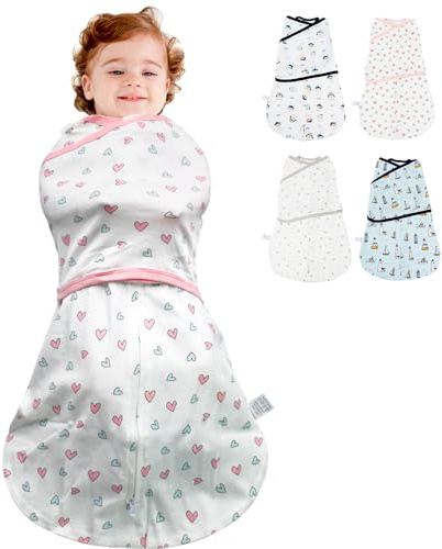HINATAA Baby Schlafsäcke Neugeborene, Pucksack Baby Baumwolle, 3 Wege Verstellbar Wearable Wickeldecke Baby Swaddle Transition, Baby Pucktücher Jungen Mädchen (Rosa, 2-4 Monate)