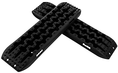 TANGZON 2 Pack Recovery Traction Boards, Off Road Traction Tracks | 107 x 31 x 7.5 cm Nylon Tyre Ladder Mats, 10T Rated, Grip Teeth, Carry Handles, Mounting Holes for Mud, Sand and Snow