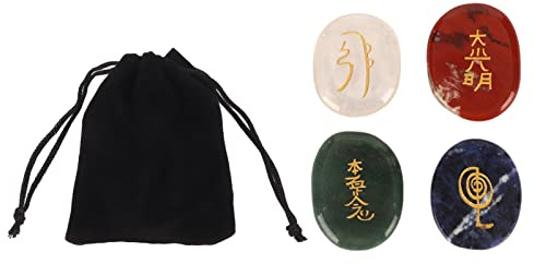 Pilipane 4 Piedras De Equilibrio De Reiki, Cristales Curativos Circulares del Tamaño De Una Palma Grabados con Símbolos Dorados para Meditación Y Purificación