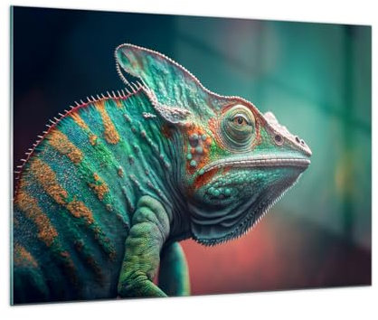 Bilder auf Glas 100x70cm Glasbild Chamäleon Tiere Reptil Groß Wanddeko Bild im Glas Schlafzimmer Küche Deko Wandbilder Dekoration Wohnzimmer Modern Wall Decor Wand Kunstdruck Art GAA100x70-5709