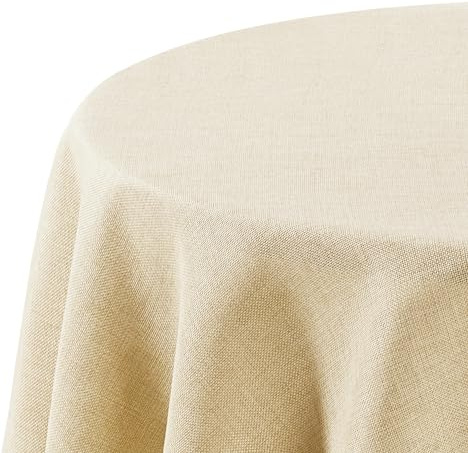 Deconovo Rund bordsduk för matsal i falskt linne, modern bordsduk, 140 cm, beige, 1 st