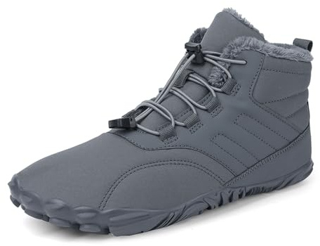 SECHRITE Women Barefoot Shoes Mens Minimalist Zero Drop Boots Wide Toe Box Toes Sneakers Workout Footwear Trail Running Hiking Shoes Winter Snow Boots Athletic Parkour Jogging Trekking Shoes Grey 46