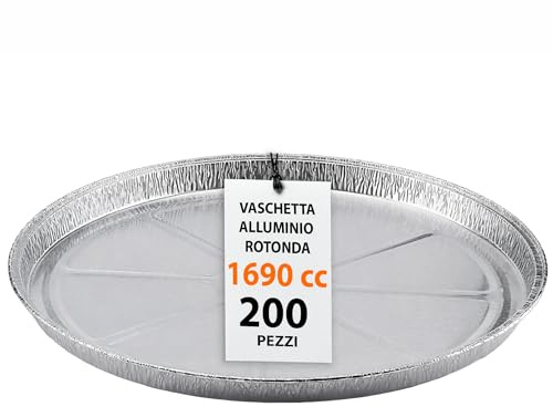 GM 200 Vaschette Alluminio Rotonde 33 cm da 1690 cc – Usa e Getta per Forno e Congelatore – Ideali per Torte e Gastronomia