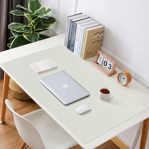 Luxuriöse Leder-Schreibtischunterlage, erweitertes Mauspad, langlebig, Büro, Zuhause, Schule, Tisch, Schreibtischunterlage, wasserdicht, PU-Leder, Schreibtischschutz (weiß, 40 x 80 cm)
