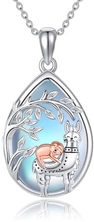 YAFEINI Collar con colgante de llama de perezoso de plata de ley con colgante de alpaca y piedra lunar para mujeres y niñas, regalos de joyería, Piedra lunar simulada