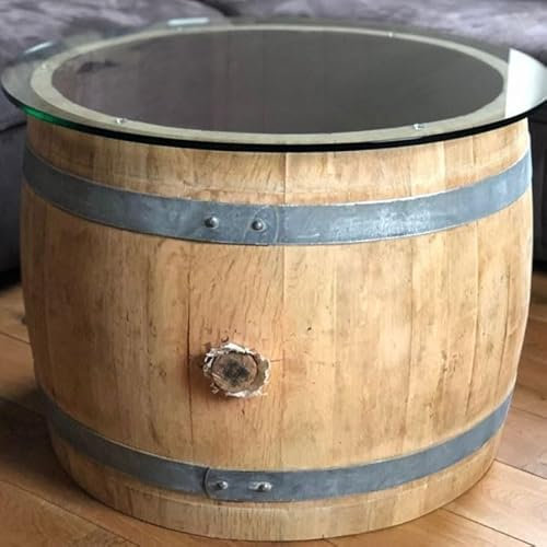 Fass-Schmiede Weinfass Bauchiger Couchtisch aus Weinfass Mittelteil mit (70er) Glasplatte Sofatisch (Natur)