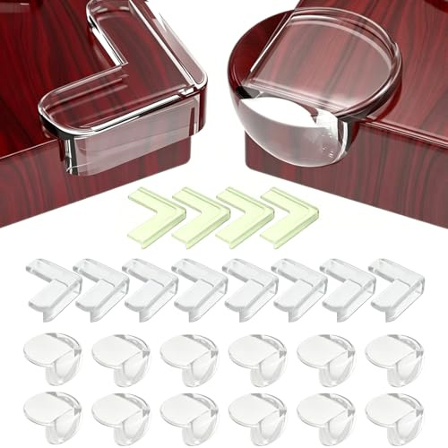 24 Stück Eckenschutz Baby – 12 Kugelförmig + 8 L-förmig + 4 Leuchtende L-förmig, Transparent Selbstklebend, Nicht-Toxisch Silikon Kantenschutz für Möbel, Schützt Babys/Ältere/Haustiere