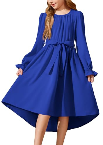 Arshiner Vestidos para Niña Otoño Elegante Manga Larga Vestido de Fiesta Infantil Azul Vestido de Gasa para Adolescentes Vestido de Noche Vestido Festivo de Invierno 9-10 Años