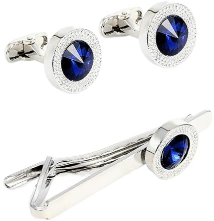 Set di fermacravatta e bottoni da uomo | spilla cravatte di cristallo blu | accessorio argento moda uomo | regalo affari anniversario di matrimonio, Unique, Ottone, Nessuno