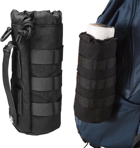 1 pcs Molle Water Bottle Pouch, Molle Bottle Holder Holster Hydration Carrier Bag with Adjustable Drawstring Open Top for Military Vest Backpack Outdoor Cycling Hiking Camping Running (Black)